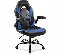 DUMOS Silla para Videojuegos ergonómica, Silla de Juegos giratoria Ajustable de Piel sintética con reposabrazos Plegables, Adecuada para el hogar, la Oficina, etc. (Negro y Azul)
