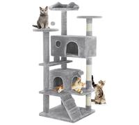 DUMOS Torre de árbol para gatos de interior de 54 pulgadas, casa de mascotas de varios niveles para gatos grandes con 2 condominios, postes rascadores, plataforma redonda, escalera pequeña y juguetes