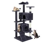 DUMOS Torre de árbol para gatos de interior de 54 pulgadas, casa de mascotas de varios niveles para gatos grandes con 2 condominios, postes rascadores, plataforma redonda, escalera pequeña y juguetes
