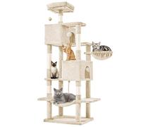 DUMOS Torre grande de árbol para gatos de 66 pulgadas, torre alta de escalada para gatos de varios niveles con postes rascadores de sisal natural, hamaca, condominio para mascotas para gatos y gatitos