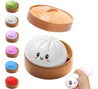 Dumpling Squishies Toy, Colorful Dumpling Squishes Stress Balls with Steamer, Simulation Food Squishies Bun for Adults (B: White)