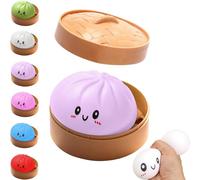 Dumpling Squishies Toy, Colorful Dumpling Squishes Stress Balls with Steamer, Simulation Food Squishies Bun for Adults (B: Light Purple)