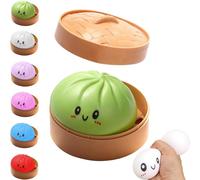 Dumpling Squishies Toy, Colorful Dumpling Squishes Stress Balls with Steamer, Simulation Food Squishies Bun for Adults (B: Green)