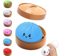 Dumpling Squishies Toy, Colorful Dumpling Squishes Stress Balls with Steamer, Simulation Food Squishies Bun for Adults (B: Blue)