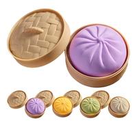 Dumpling Squishy Toys, Cute Bao Bun Squishies Set with Steamer Case, Giant Jumbo Stress Balls Fidget Sensory Toy for All , Easter Basket Stuffers Office Desk Decor Calming Gifts (Style E)