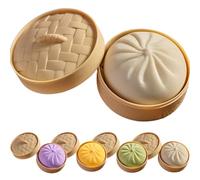 Dumpling Squishy Toys, Cute Bao Bun Squishies Set with Steamer Case, Giant Jumbo Stress Balls Fidget Sensory Toy for All , Easter Basket Stuffers Office Desk Decor Calming Gifts (Style F)