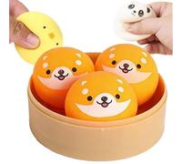 Dumpling Squishy Toys, Cute Bao Bun Squishies Set with Steamer Case, Giant Jumbo Stress Balls Fidget Sensory Toy for All , Easter Basket Stuffers Office Desk Decor Calming Gifts (Style C)