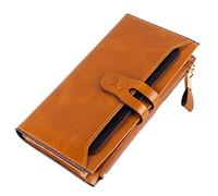 DUMRALBQE Cartera de Mujer Billetera RFID for Mujer, Billetera Larga con múltiples Clips y Hebilla de Cuero para Uso Diario(Camel)