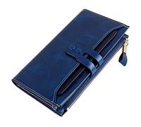 DUMRALBQE Cartera de Mujer Billetera RFID for Mujer, Billetera Larga con múltiples Clips y Hebilla de Cuero para Uso Diario(Peacock Blue)