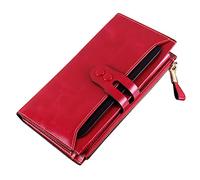 DUMRALBQE Cartera de Mujer Billetera RFID for Mujer, Billetera Larga con múltiples Clips y Hebilla de Cuero para Uso Diario(Rose)
