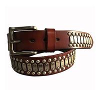 DUMRALBQE Cinturón de Cuero Punk Cinturón de remache unisex Western Cowboy Calidad cuero Hip Hop Personalidad Remache Multicolor opcional para Pantalones Vaqueros(Red Brown,115cm)