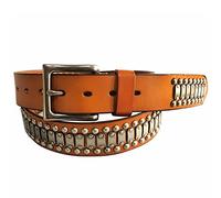 DUMRALBQE Cinturón de Cuero Punk Cinturón de remache unisex Western Cowboy Calidad cuero Hip Hop Personalidad Remache Multicolor opcional para Pantalones Vaqueros(Orange,120cm)