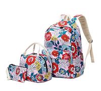 DUMRALBQE Mochilas infantiles Floral Niña De Tres Piezas La Mochila Viajes Placer Peso Ligero Nylon Impermeable para el colegio y los viajes(Rosado)