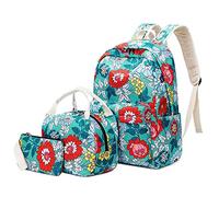 DUMRALBQE Mochilas infantiles Floral Niña De Tres Piezas La Mochila Viajes Placer Peso Ligero Nylon Impermeable para el colegio y los viajes(Verde)