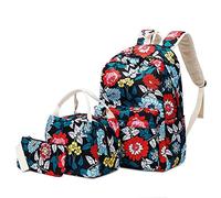 DUMRALBQE Mochilas infantiles Floral Niña De Tres Piezas La Mochila Viajes Placer Peso Ligero Nylon Impermeable para el colegio y los viajes(Schwarz)