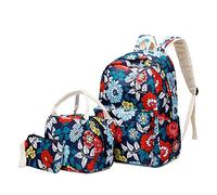 DUMRALBQE Mochilas infantiles Floral Niña De Tres Piezas La Mochila Viajes Placer Peso Ligero Nylon Impermeable para el colegio y los viajes(Azul)