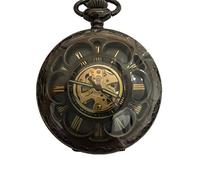 DUMRALBQE Reloj de Bolsillo Unisex Clásico Bronce de la Vendimia Manual Bolsillo mecánico del Reloj for Hombres y Mujeres Plata para Unisex(Schwarz)