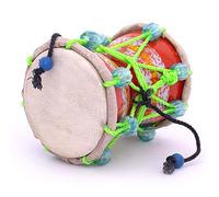 Dumroo Damroo Damroo Damaru - Tambor de mano de madera y cuero hecho a mano de madera y cuero, colección decorativa, instrumentos musicales del mundo (naranja)