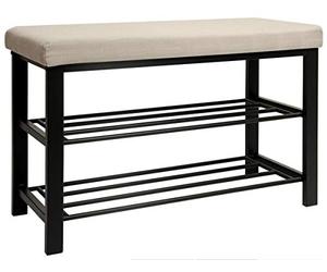 DuneDesign Banco Zapatero Metálico - 81x32x50 Estante para Zapatos con Asiento Tapizado - Banqueta Recibidor - Mueble Organizador para Entrada Pasillo Baño - Baúl de Almacenaje Dormitorio Puf Cama