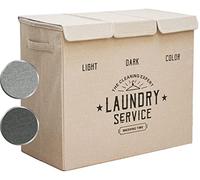 DuneDesign Biege - Cesta de lavandería de 3 secciones con tapa, plegable de 84 L, 3 compartimentos para dormitorio, baño, bebé, cesta separadora de ropa de 3 partes, cubo de lavado con luces y