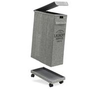 DuneDesign Cesto estrecho para la ropa sucia con ruedas, marco de madera estable de 50 l, 20 x 40 x 60 cm, cesta para la ropa sucia con tapa, color gris, estantería para nicho de ropa, 20 cm de ancho