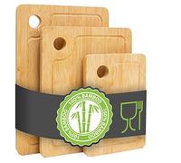 DuneDesign Grueso y Robusto: 3 Tablas de Cortar de Bambú - 33x22cm Tabla de Madera para Cortar con Ranura para Jugos - Tabla Madera Cocina Tabla de Cortar Bambu Tablas de Madera Tabla Cortar Cocina