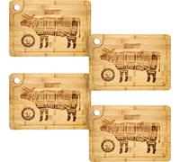 DuneDesign Juego de 4 Tablas de Bambú Macizo para Bistec - 33x23x2cm Tabla de Cortar con Ranura de Jugo