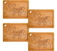 DuneDesign Juego de 4 Tablas de Bambú Macizo para Bistec - 33x23x2cm Tabla de Cortar con Ranura de Jugo