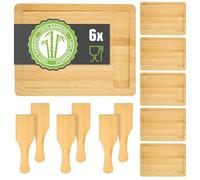 DuneDesign Juego de 6 Platos para Raclette - 30x22 Raclette Tablero de Madera con Espátula - Base para Sartenes Raclette - 1,2 cm de Espesor - Bambú Tablero de Madera - Soporte para Sartén Raclette