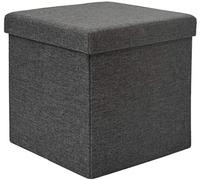 DuneDesign Puf 38cm Escabel con cajón Contiene 42L Banqueta para los pies Caja con Tapa Acolchada Reposapiés Plegable Taburete Cuadrado Gris Oscuro