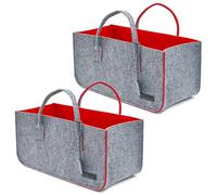 DuneDesign Set de 2: Bolsa de Fieltro hasta 25kg - 50x25x25 Cesta para Leña Interior - Cesta de Almacenaje Tote Bag Grande - Cesta Compra Bolsa Compra Plegable - Cesta Leña Chimenea Cesta para Pellets