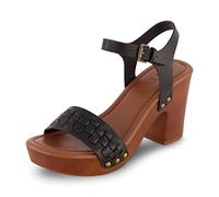 Dunes Sandalia de tacón tejido de madera sintética Sealy para mujer + tecnología de espuma cómoda y LiteSole, anchos disponibles, Negro, 43 EU