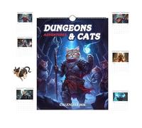Dungeons & Cats Adventures 2026 Calendario, 2026 Creative Fighting Cat Temed Calendar 12 meses Planificador, Colgando en espiral encantado, Calendario de aventuras de fantasía medieval
