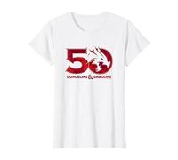 Dungeons & Dragons Dyed 50th Stacked Logo Camiseta, Mujer, Blanco, M
