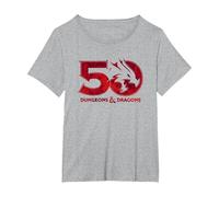 Dungeons & Dragons Dyed 50th Stacked Logo Camiseta, Mujer Tallas Grandes, Gris Jaspeado, 1XL Grande