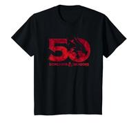 Dungeons & Dragons Dyed 50th Stacked Logo Camiseta, Niños, Negro, 6 años