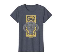 Dungeons & Dragons Gold 50th Black Dragon Camiseta, Mujer, Azul Jaspeado, XL