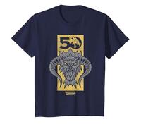 Dungeons & Dragons Gold 50th Black Dragon Camiseta, Niños, Azul Marino, 12 años