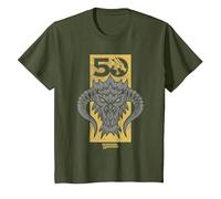 Dungeons & Dragons Gold 50th Black Dragon Camiseta, Niños, Verde Oliva, 3 años