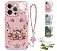 Dunhuang Lotus Lanyard Hard Case for iPhone, All-Inclusive Lens Design Phone Cover, Curranet Phone Case, 17/16/15/14/13 Pro Max, Full-Coverage Drop Protection Phones Cases (for iPhone 14,Pink)