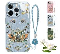 Dunhuang Lotus Lanyard Hard Case for iPhone, All-Inclusive Lens Design Phone Cover, Curranet Phone Case, 17/16/15/14/13 Pro Max, Full-Coverage Drop Protection Phones Cases (for iPhone 13promax,Blue)