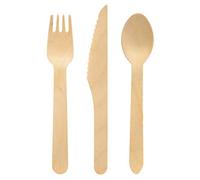 Duni Ecoecho 187559 - Cubertería ecológica (Madera de Abedul, 6 Tenedores, Cuchillos, cucharas, 16 cm de Largo)