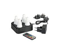 Duni Juego de 4 velas LED RGB + W (color + blanco cálido) con base de carga por inducción y mando a distancia