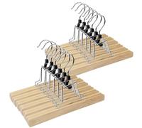 Dunkwckore 8 Pcs Perchas de Madera para Pantalones y Faldas, Perchas Pinzas Gancho Giratorio a 360°, Antideslizantes, Sin Arrugas y Sólido, Natural, 25 × 16 × 2.4 cm