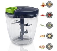Dunkwckore 900 ml Picadora Manual con Cuerda, Trituradora de Alimentos con 5 Cuchillas de Acero Inoxidable, Picador de Verduras, Cortador Cebolla, Triturador de Alimentos, Mini Corta Picador