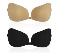 Dunkwckore Sujetador Sin Tirantes, 2 Pack Sujetador Push Up Invisible Espalda Descubierta, Strapless Sujetador Adhesivo para CóModo Respirable Reutilizable SostéN para Vestido y Boda - C