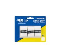Dunlop ATP Viper Dry Tennis Overgrip, Blanco, 3-Pack de ampollas - Sensación Seca, Control de Humedad, Agarre cómodo