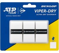 Dunlop ATP Viper Dry Tennis Overgrip, Blanco, 3-Pack de ampollas - Sensación Seca, Control de Humedad, Agarre cómodo