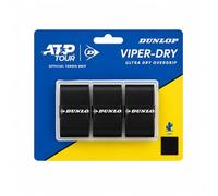 Dunlop ATP Viper Dry Tennis Overgrip, Negro, Paquete de 3 ampollas - sensación Seca, absorción de Sudor, Control fiable de la Raqueta