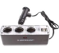 Dunlop Cargador de Coche - Divisor de 3 Vías 12-24 Voltios - 2 Puertos USB